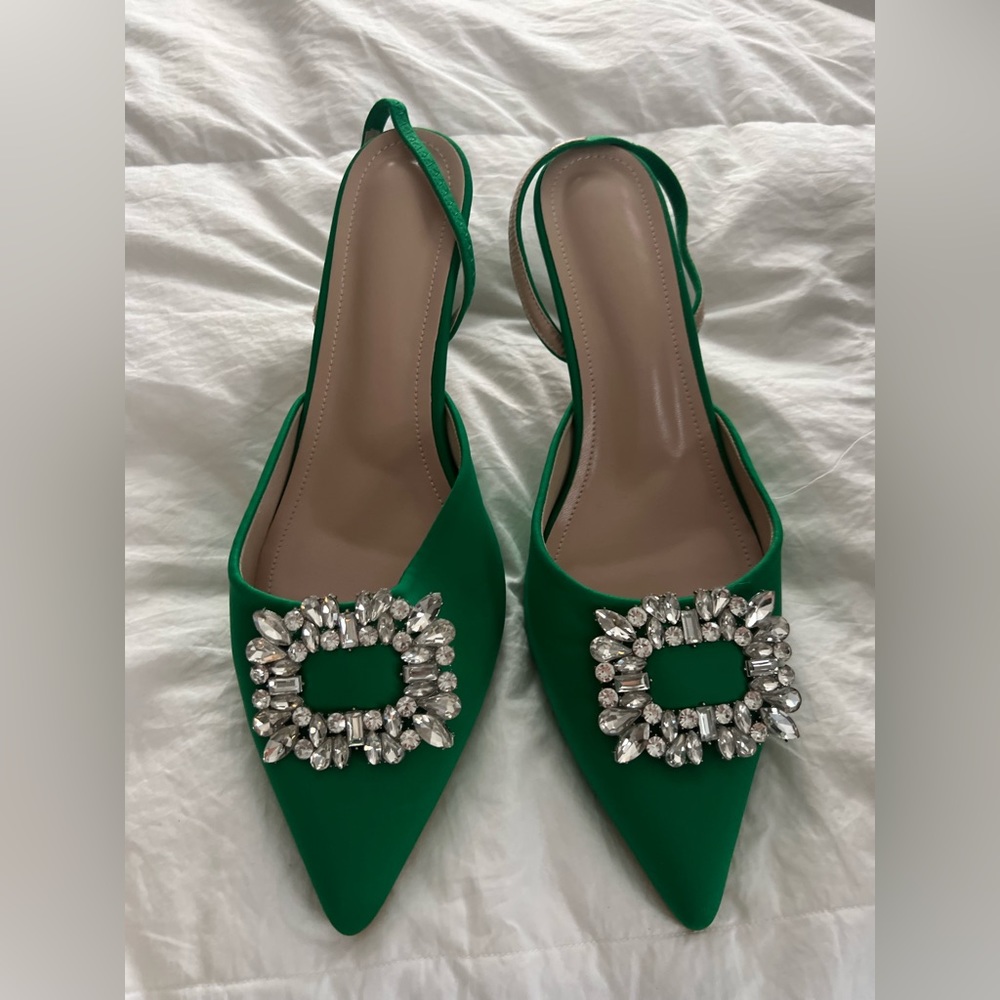 Women’s sling back satin heels